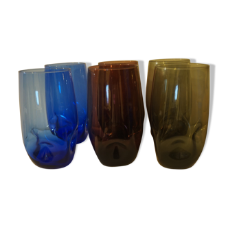 Suite de 6 verres de couleur vintage 1960 era Nogaro Holmegaard