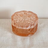 Pink tinted molded crystal powder box