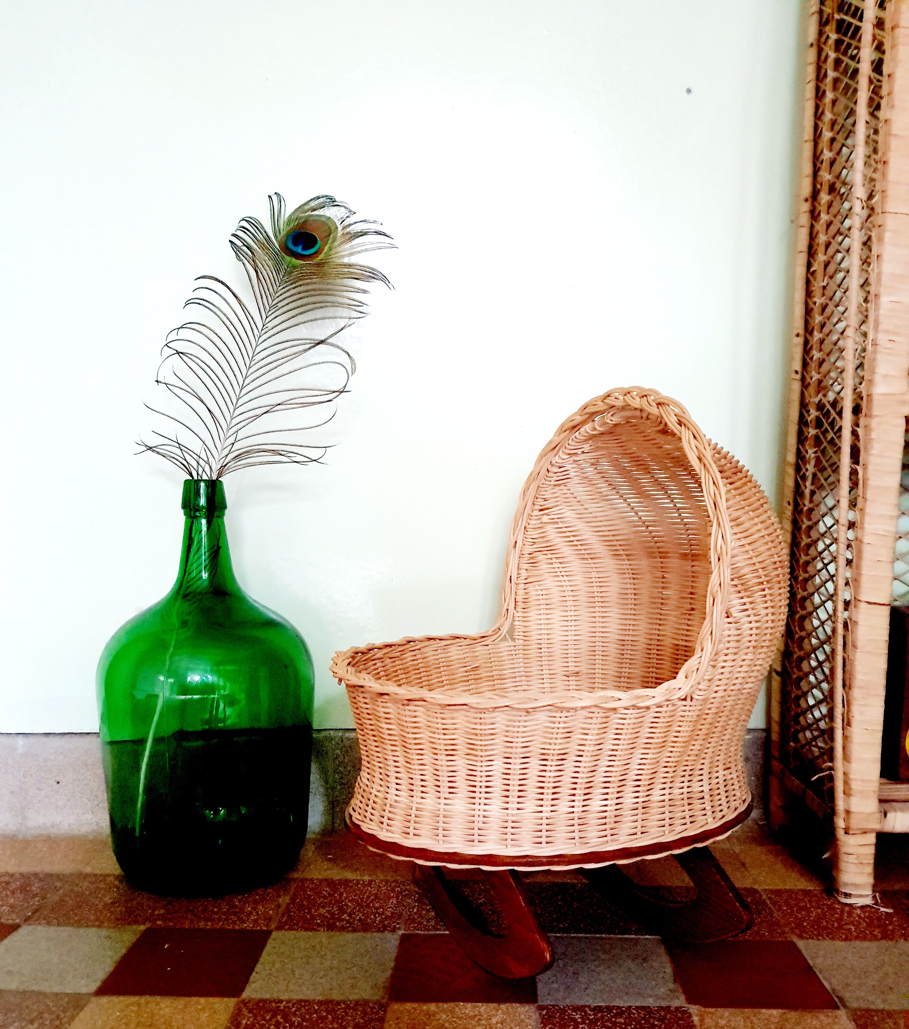 Cradle vintage wicker doll