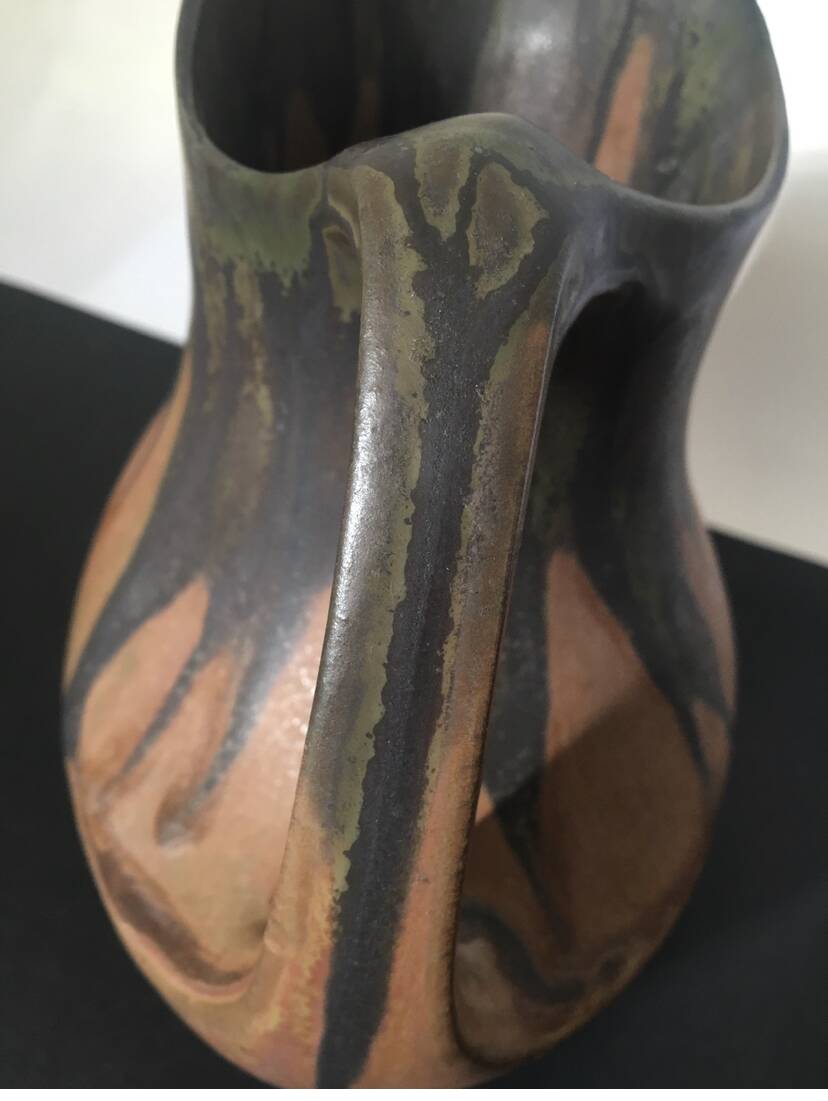 Denbac pitcher, flamed terracotta, 1900