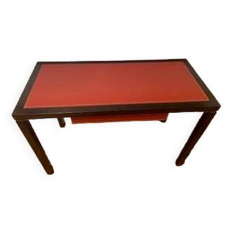 Wenge console desk / red leather top and drawer