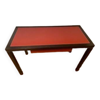 Bureau-console wengé / plateau et tiroir en cuir rouge