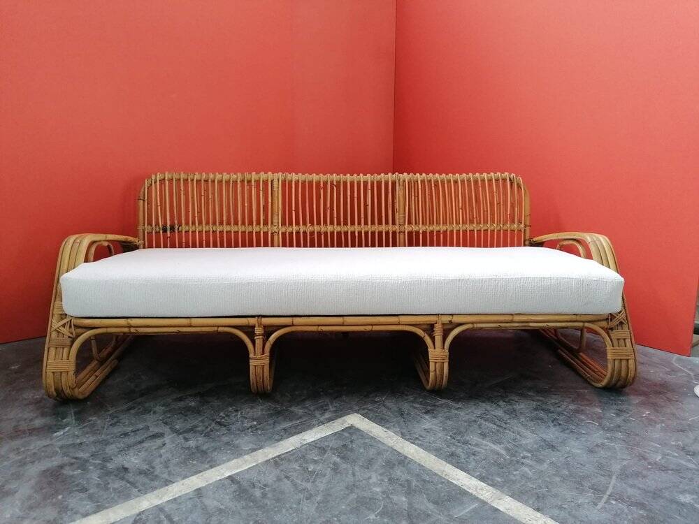 Mid-Century Rattan and Bamboo Canapé, Italy, 1960s