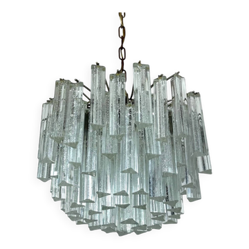 Plafonnier en verre de Murano à prismes transparents, Italie, années 1970
