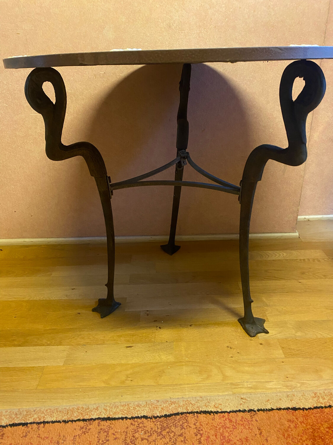Mosaic garden table, gooseneck legs