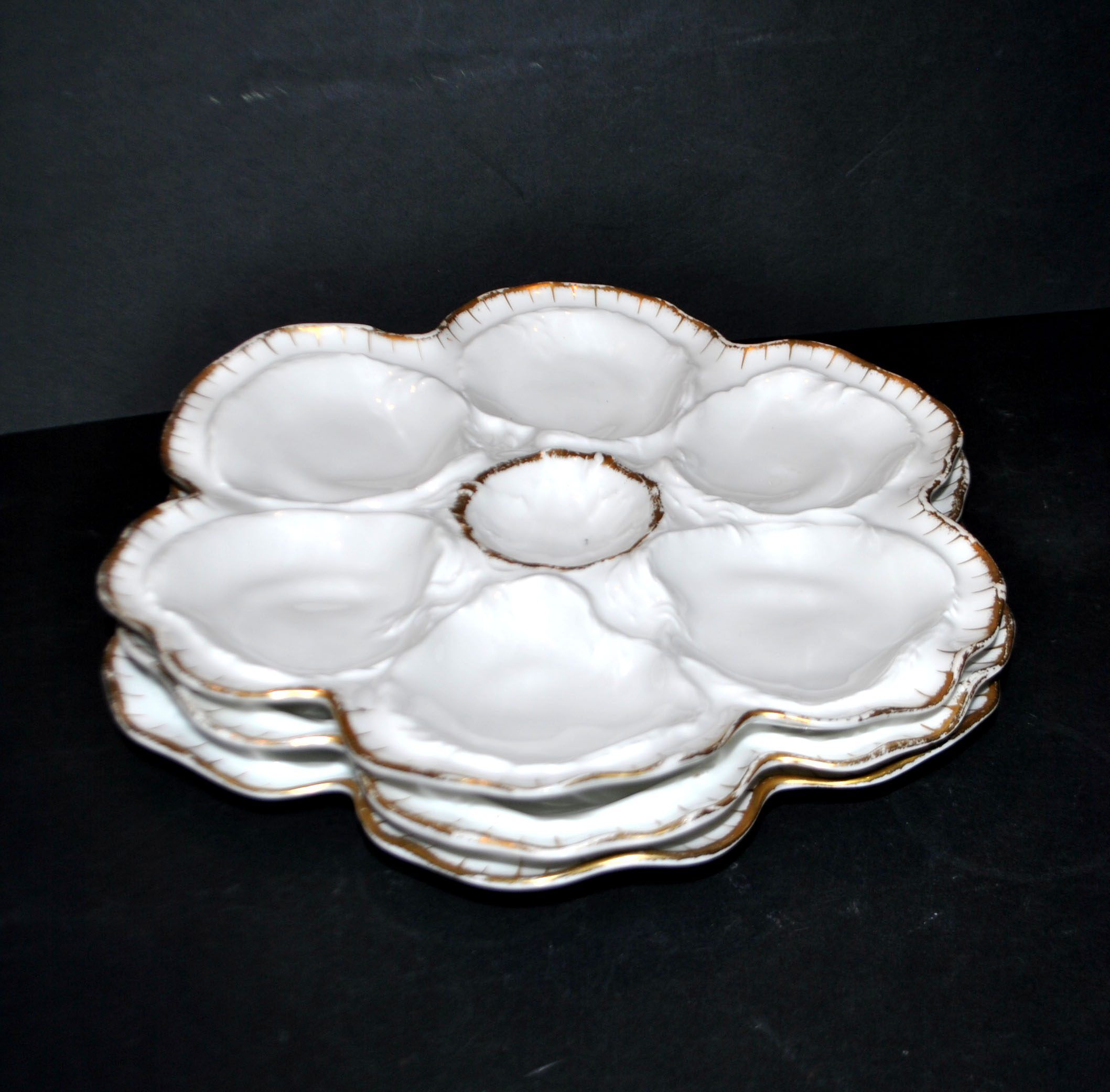 3 Limoges porcelain oyster plates
