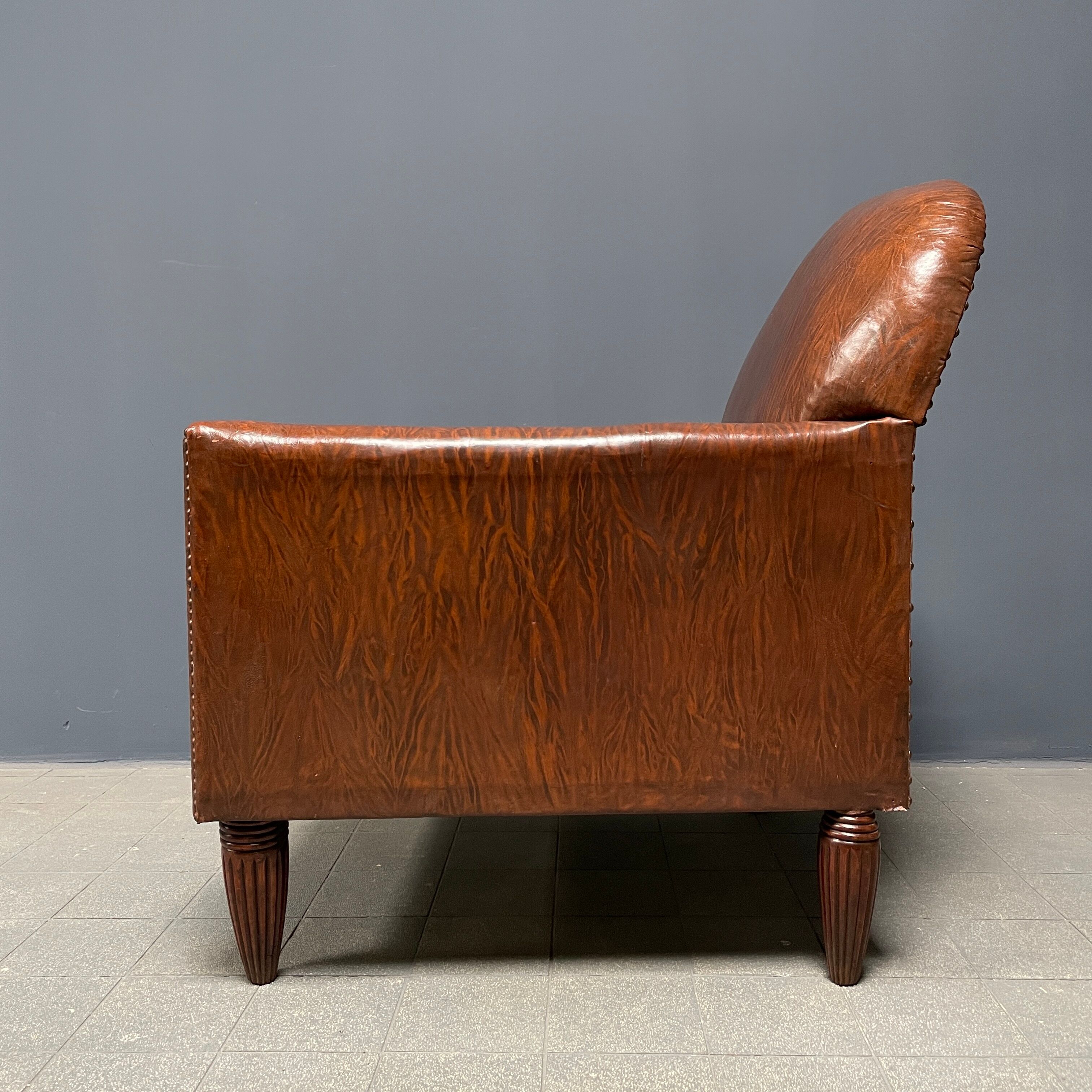 Leather art deco club chair from france, early 1900