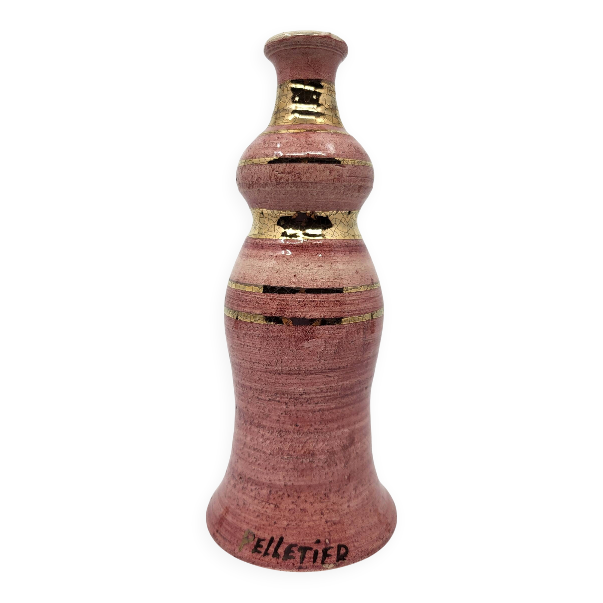 Georges Pelletier soliflore vase in fine gold rose ceramic, France.