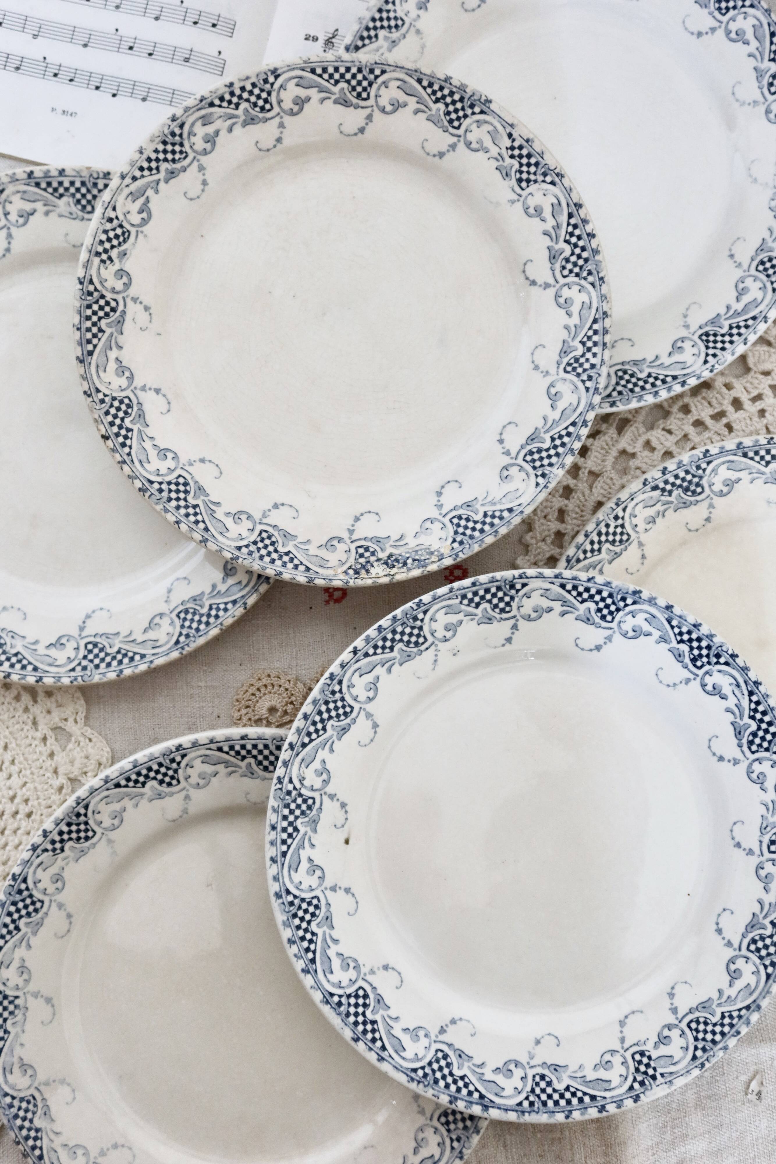 6 assiettes à dessert en terre de fer Sarreguemines modèle Luchon