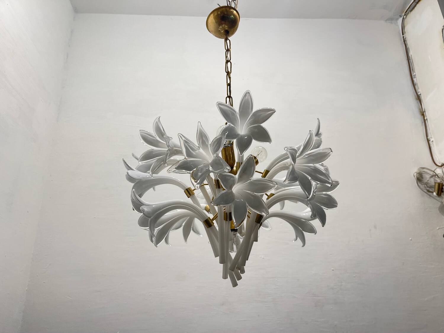 Midcentury Murano Glass Flower Chandelier by Franco Luce