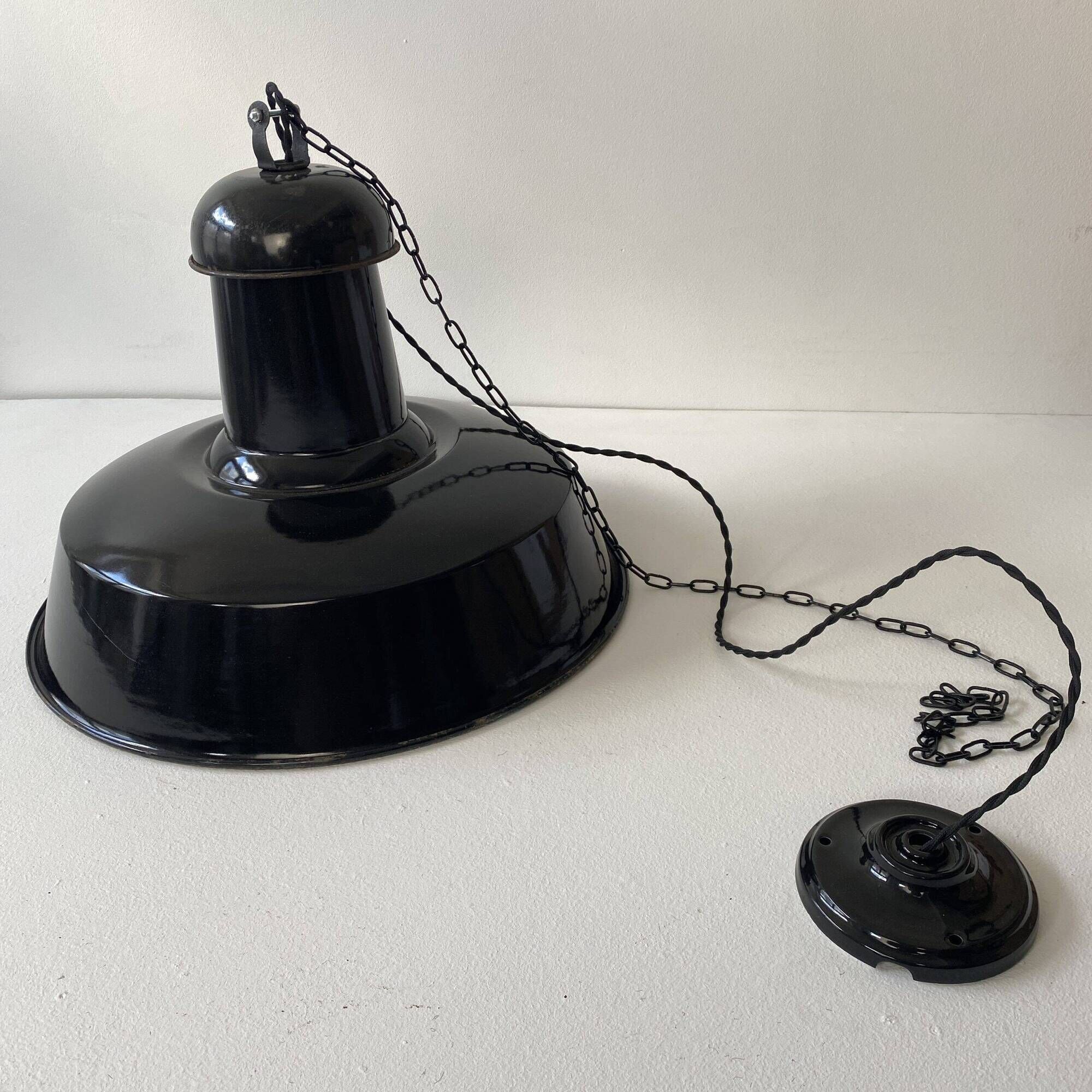 Pair of old industrial suspension lights xxl 40 cm