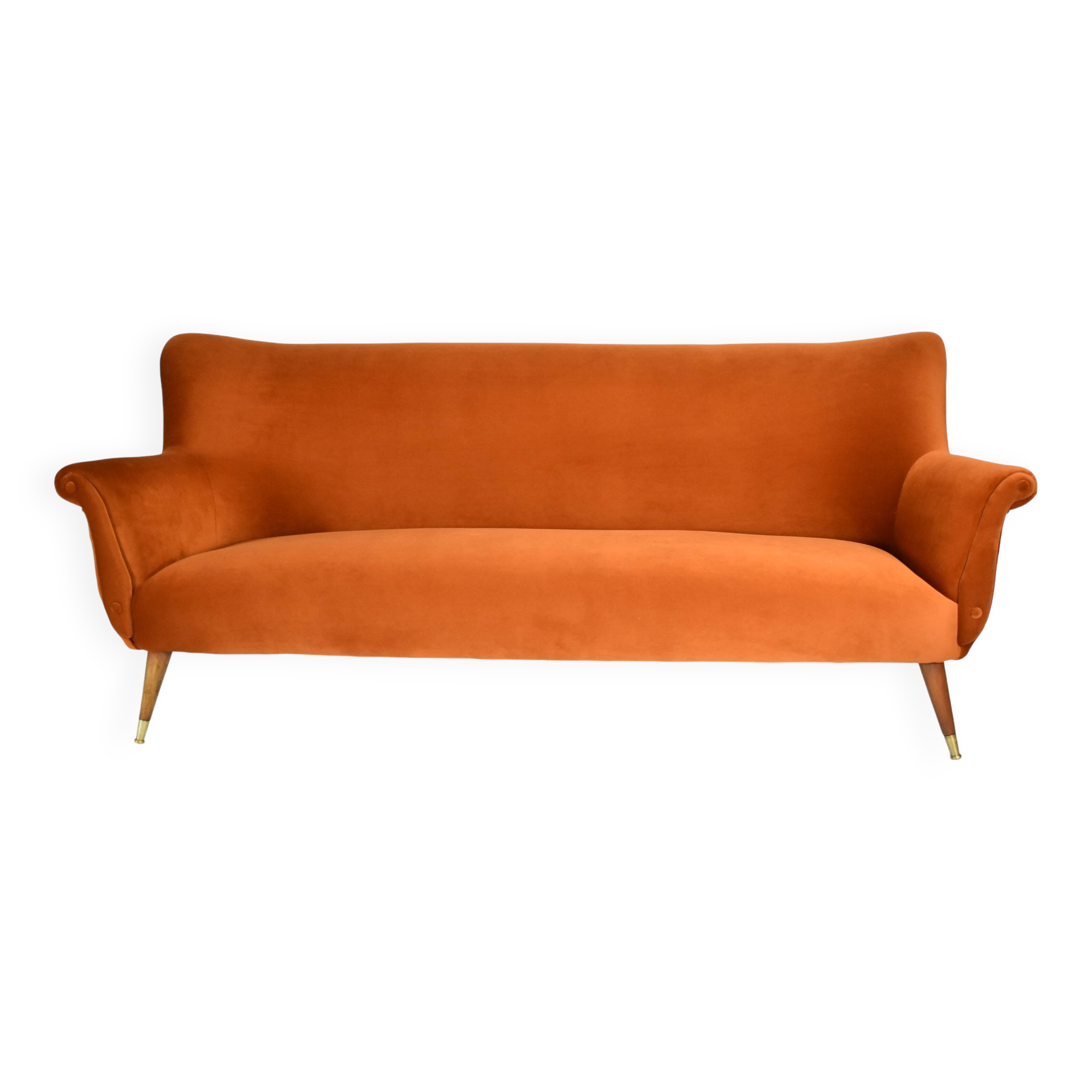 Canapé trois places en velours, Allemagne années 1960, rouillé, restauré