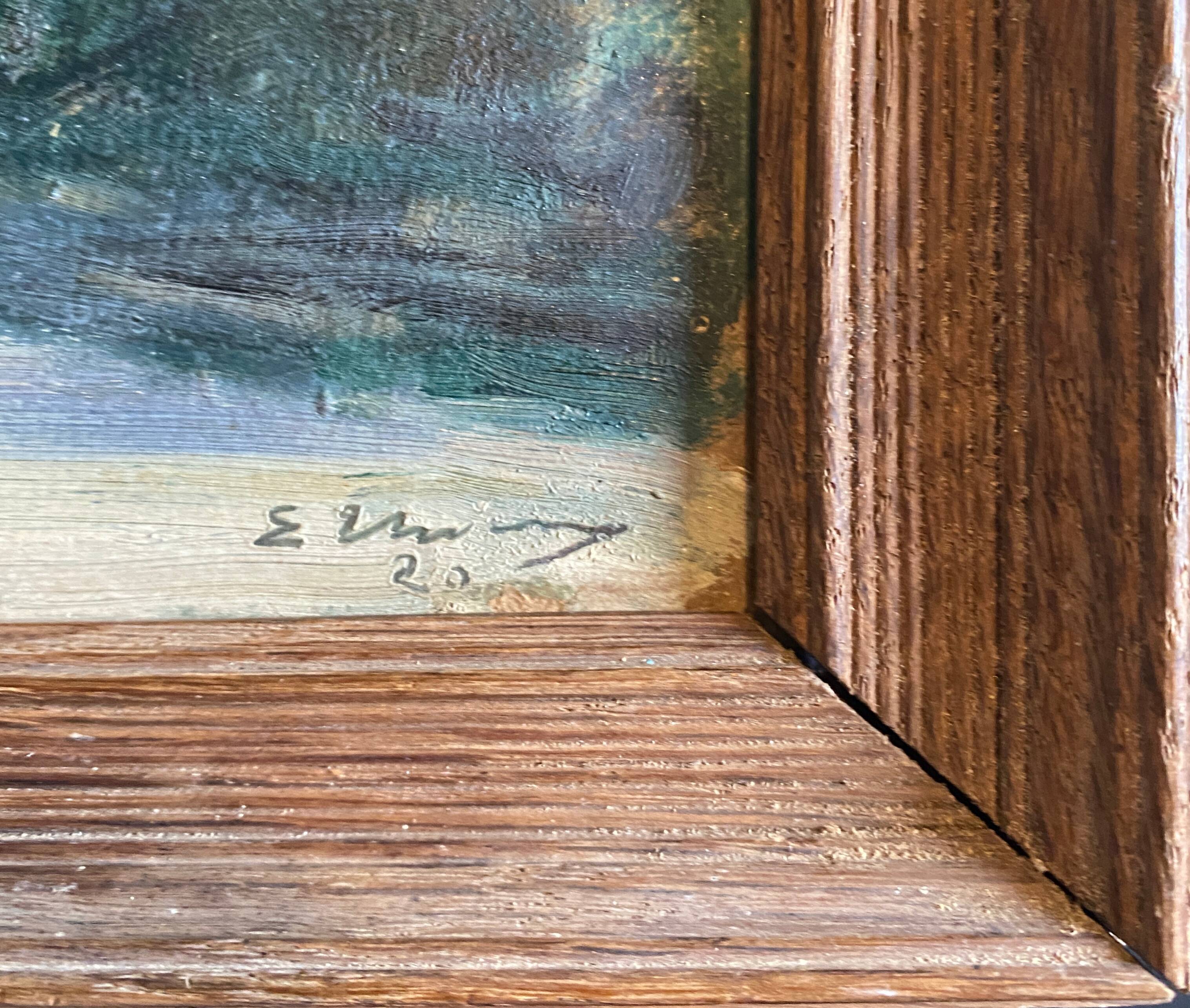 Painting HSP "Village à l'église" Abbey Signed Landscape of the Yonne