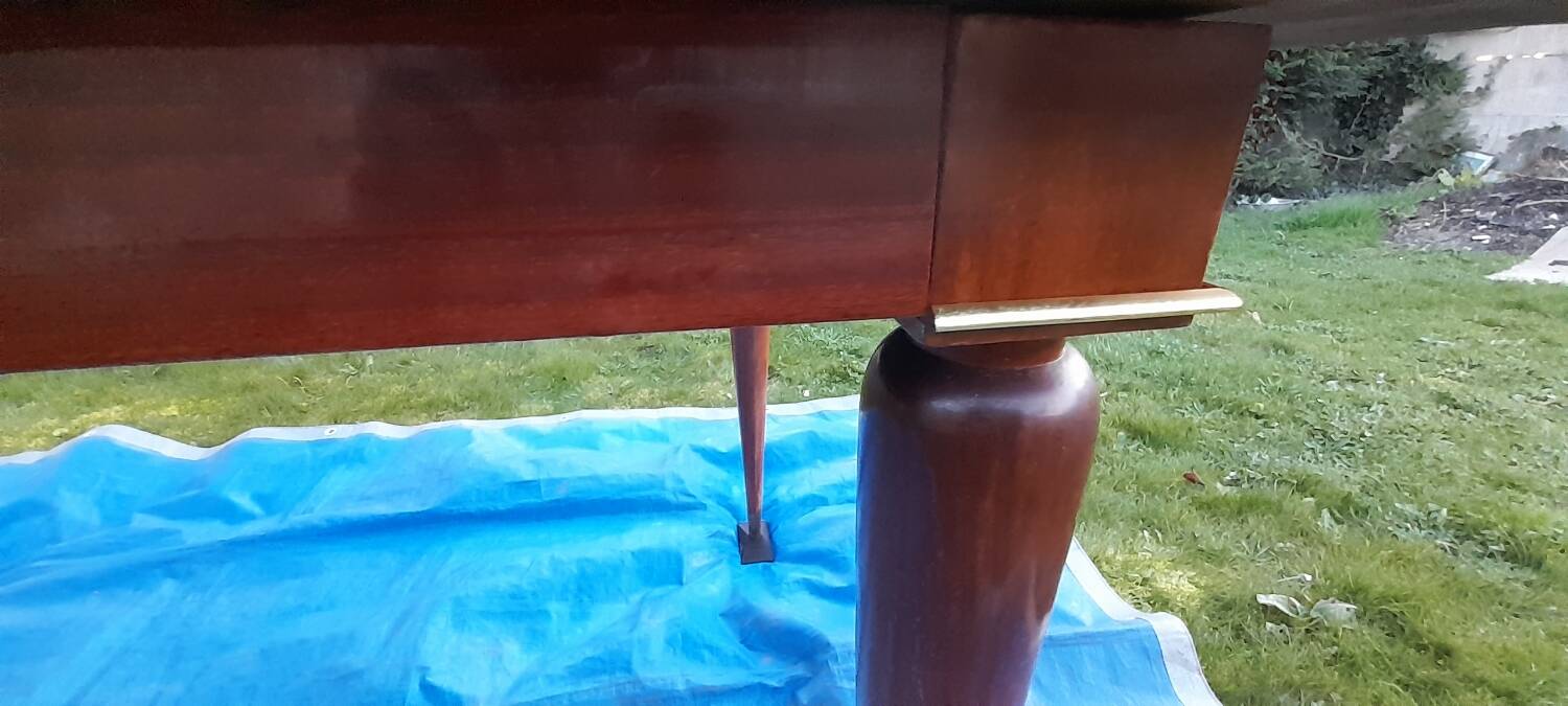 Dining table with 2 extensions, marquetry veneer.