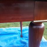 Dining table with 2 extensions, marquetry veneer.