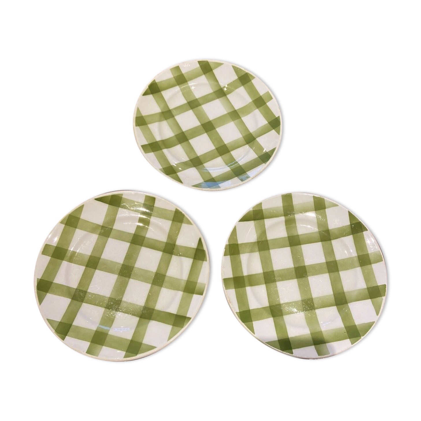 Set of 3 flat plates cloth cloth green vintage Moulin des Loups