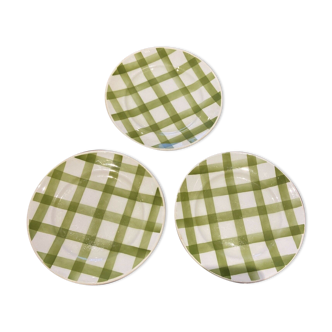 Set of 3 flat plates cloth cloth green vintage Moulin des Loups