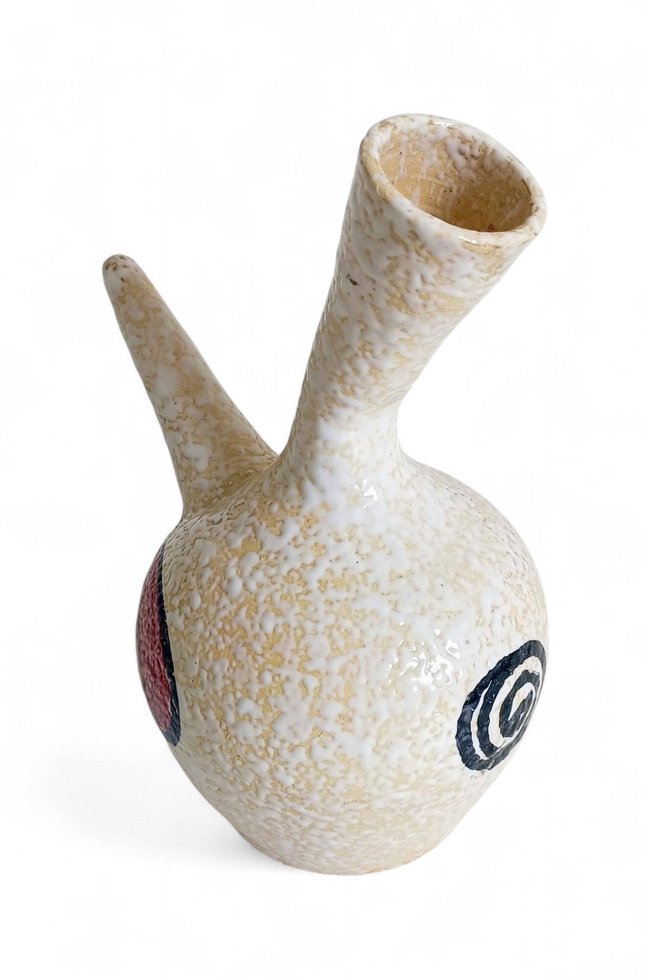 Vintage Spanish Ceramic Porrón, Hand-Painted Rooster, 1960s