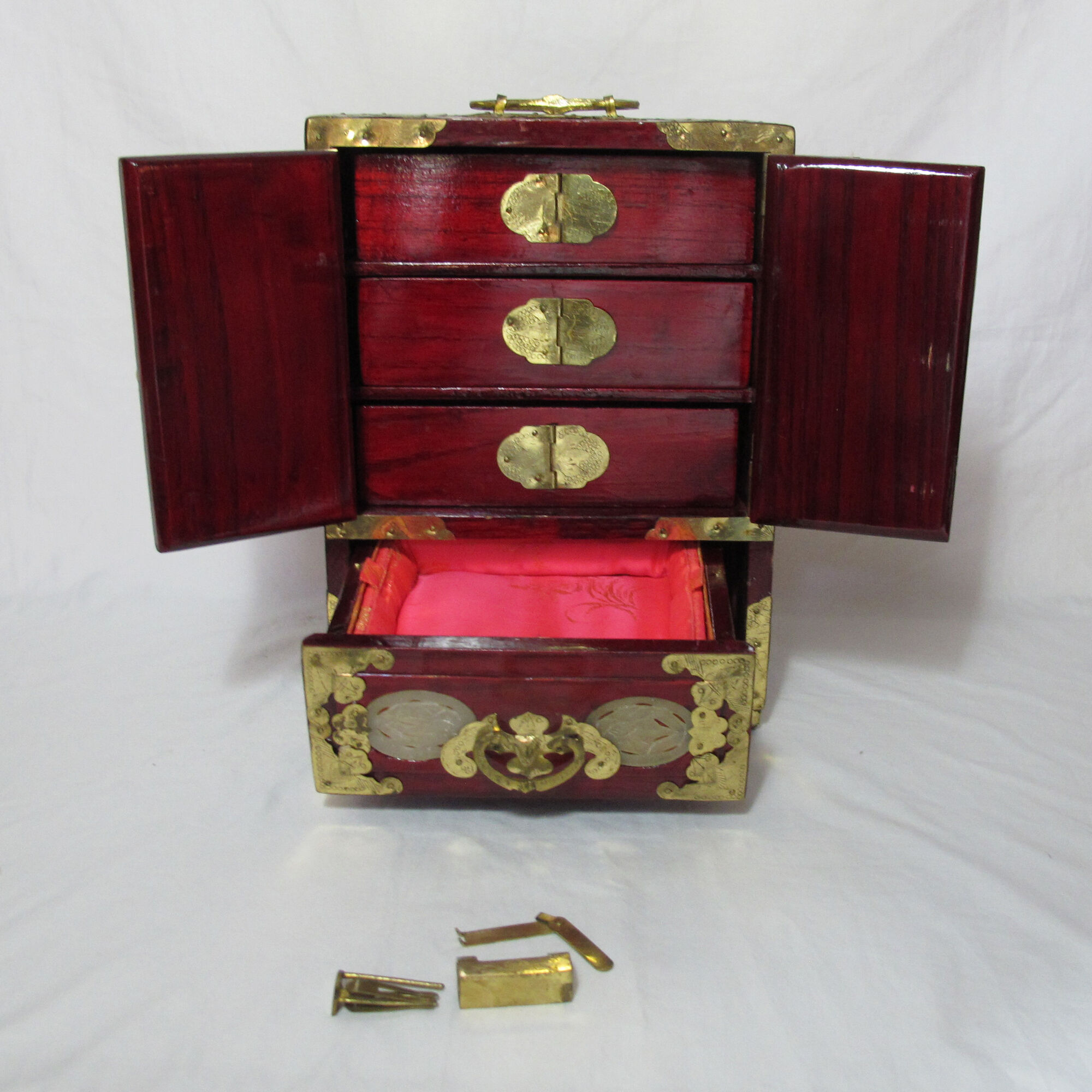Wooden jewelry box adorned with Chinese jade plates