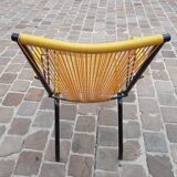 Folding chair in red scoubidou and black metal structure