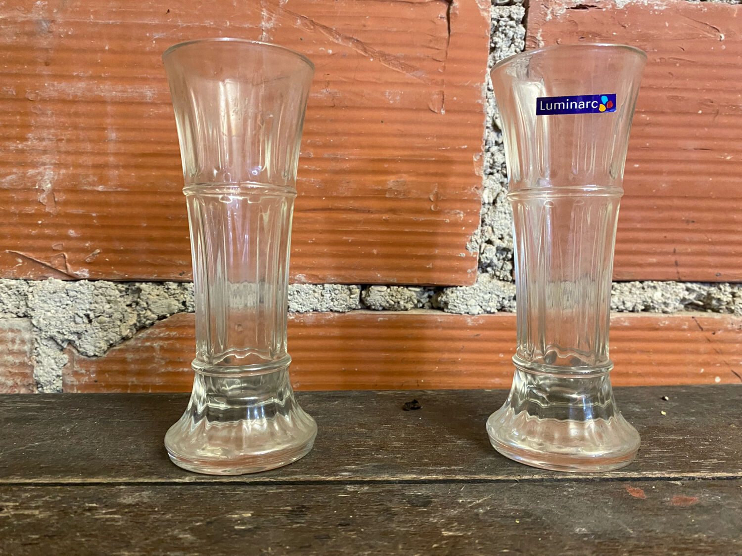 Pair of antique luminarc vases in moulded glass made in france vintage #d