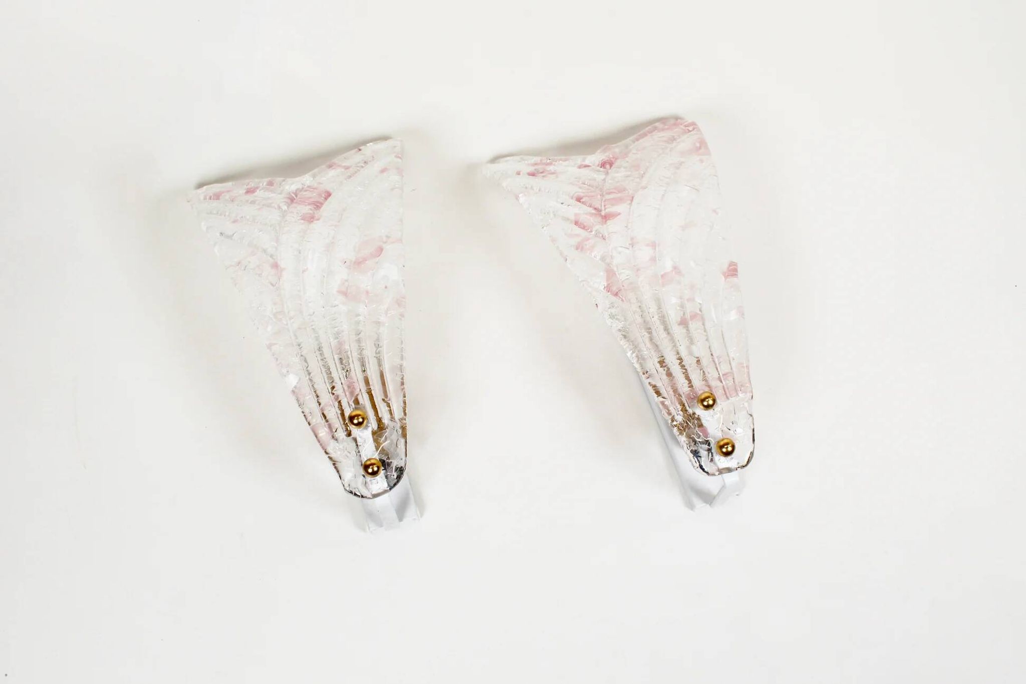 Pair of 80s Murano glass 'Foglio' wall lamps