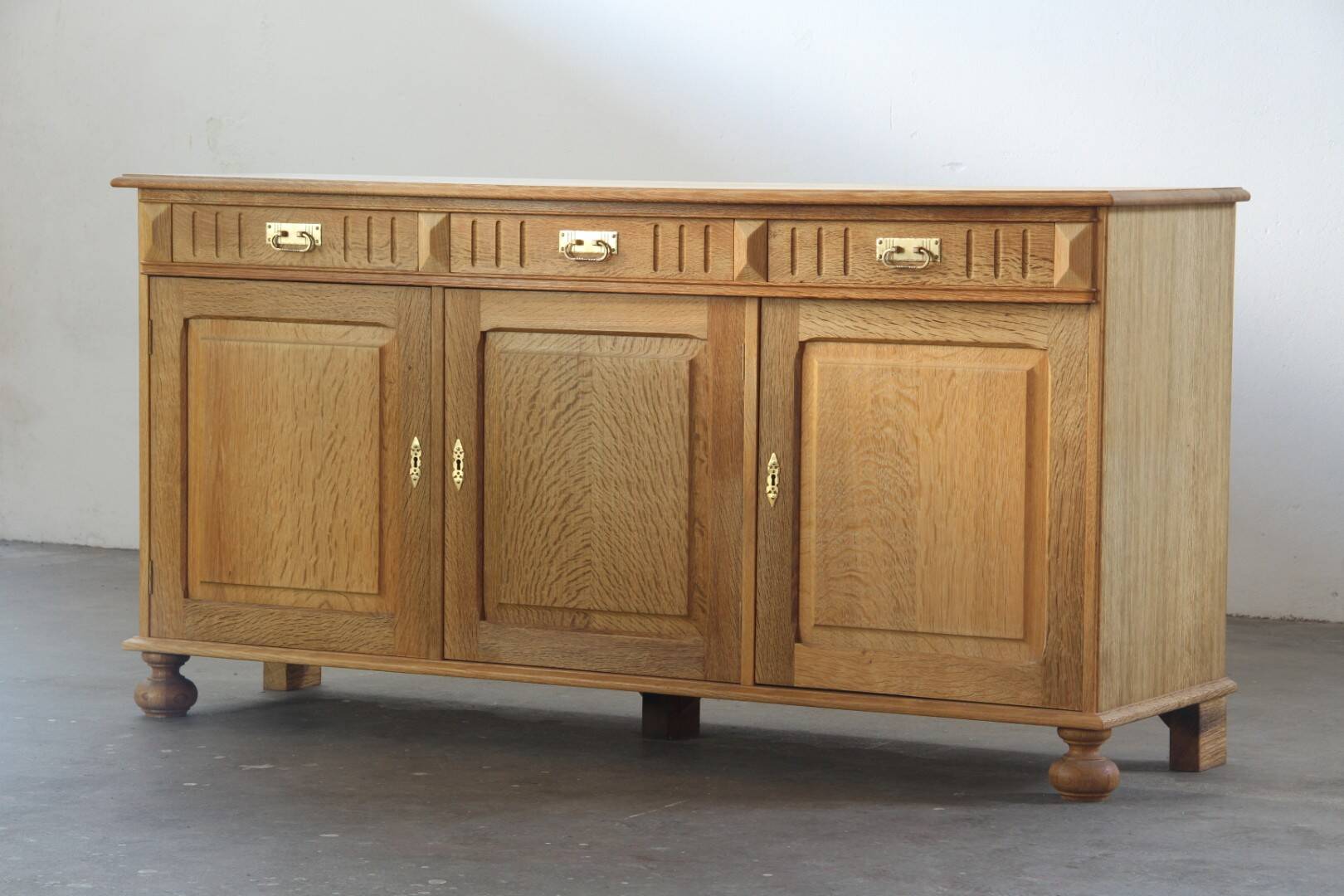 Vintage 1970 Danish Brutalist Light Oak Sideboard, Style of Henning Kjærnulf