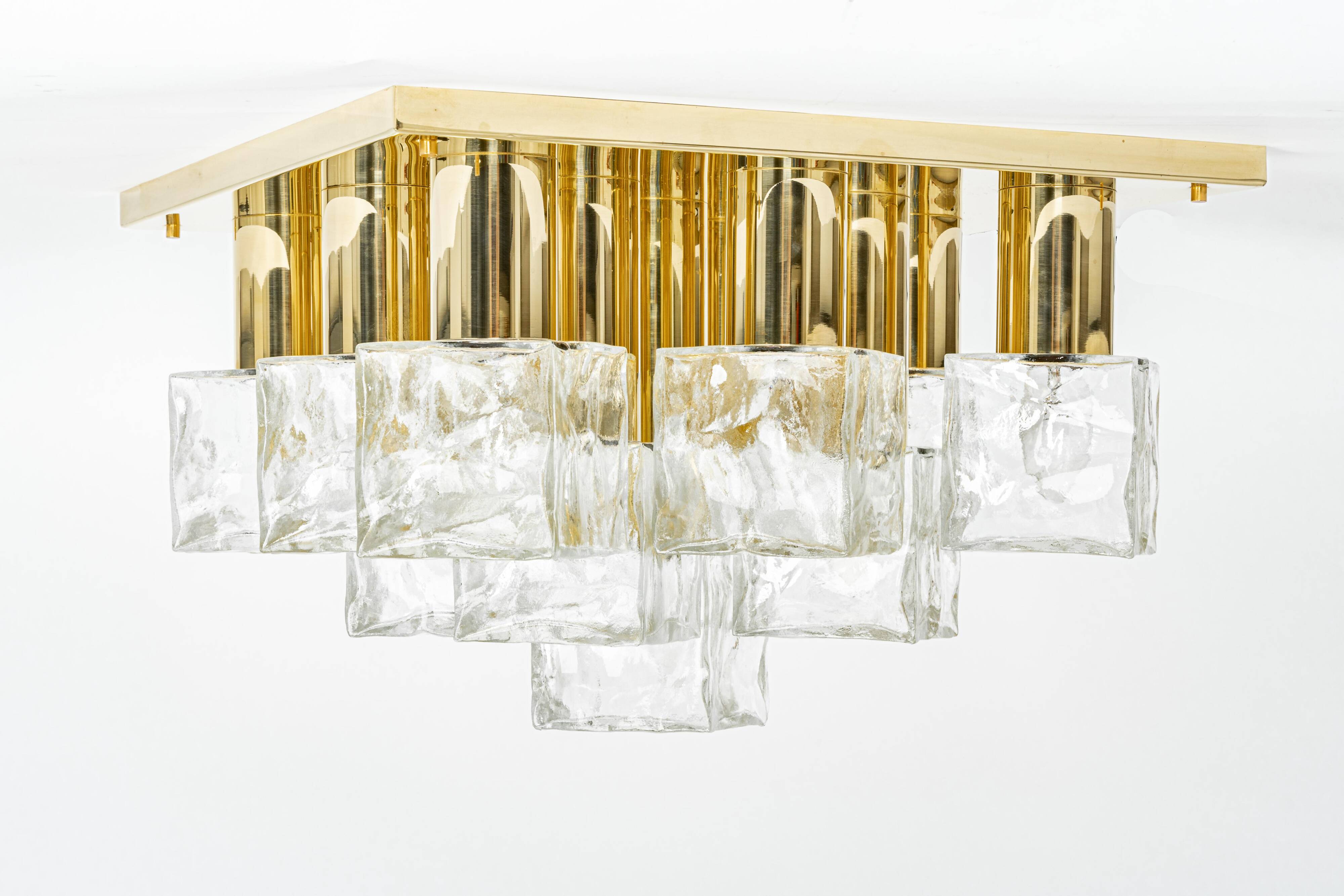 Plafonnier en verre glace Murano par Kalmar, Autriche, années 1960
