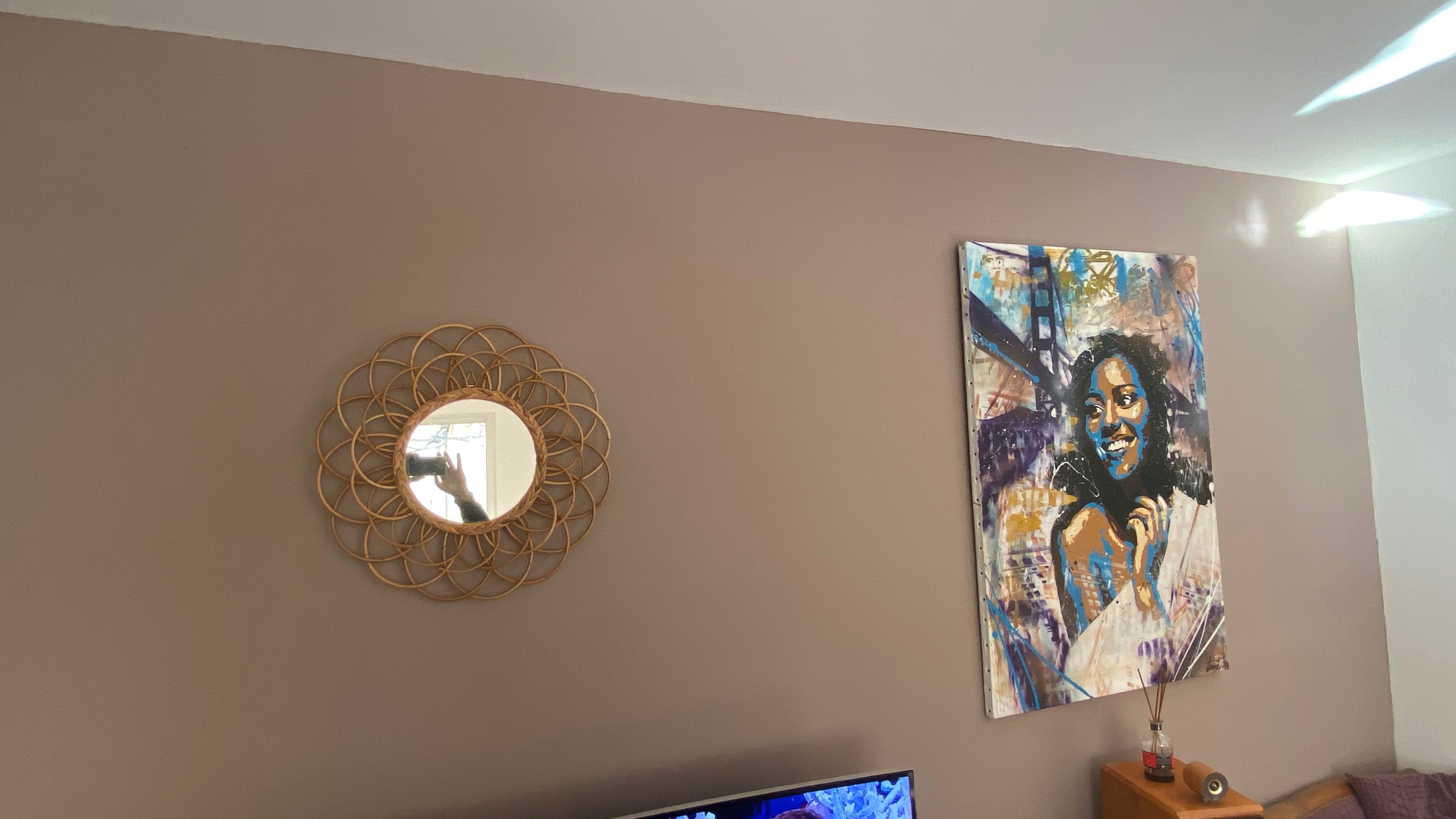 Vintage sun mirror in arched rattan, 55cm, 1960
