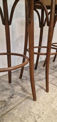 Set of 4 wooden French bar stools, 1980s