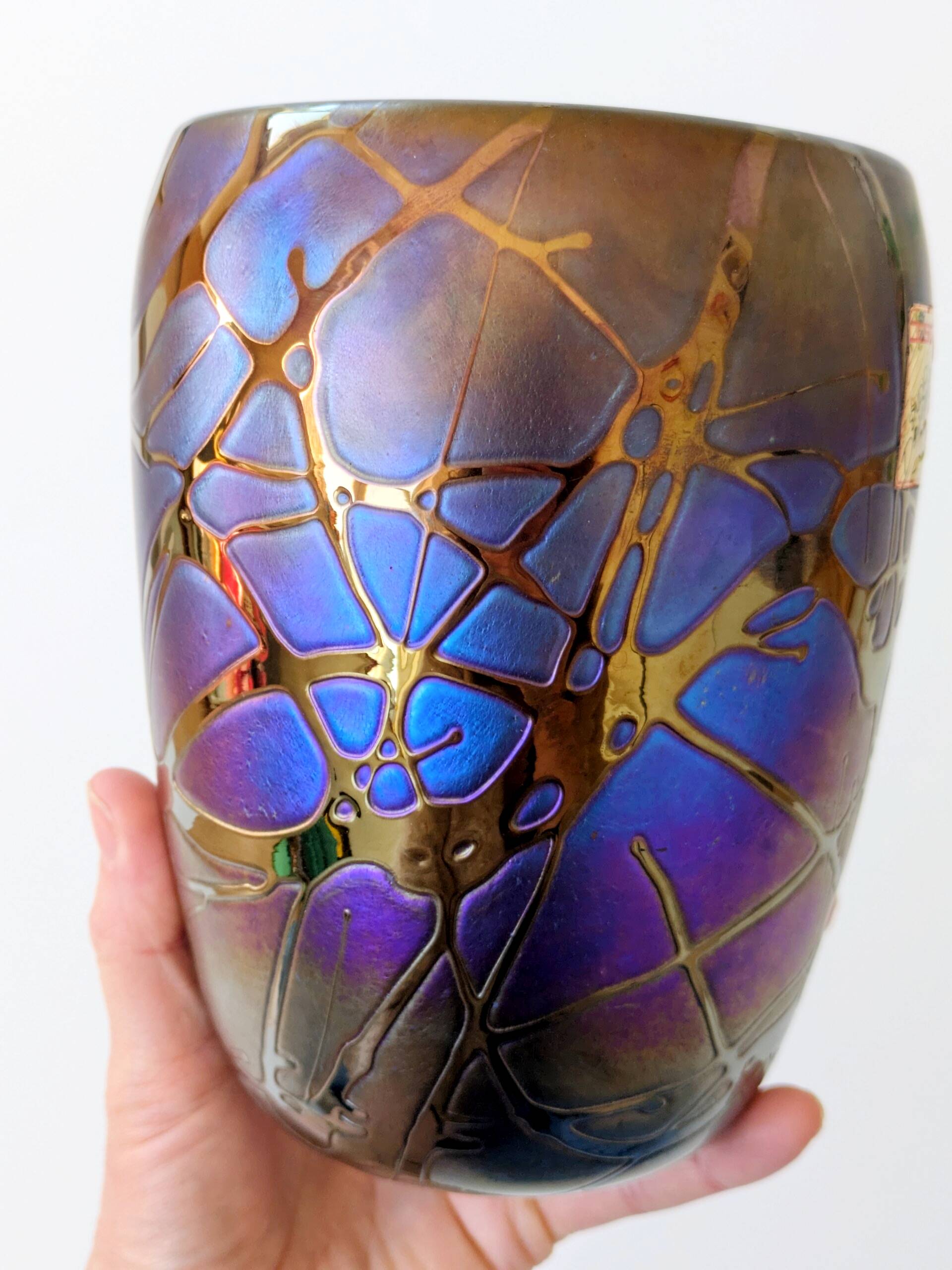 Rare Joska vase, Art Nouveau style, iridescent blown glass, Germany 1990