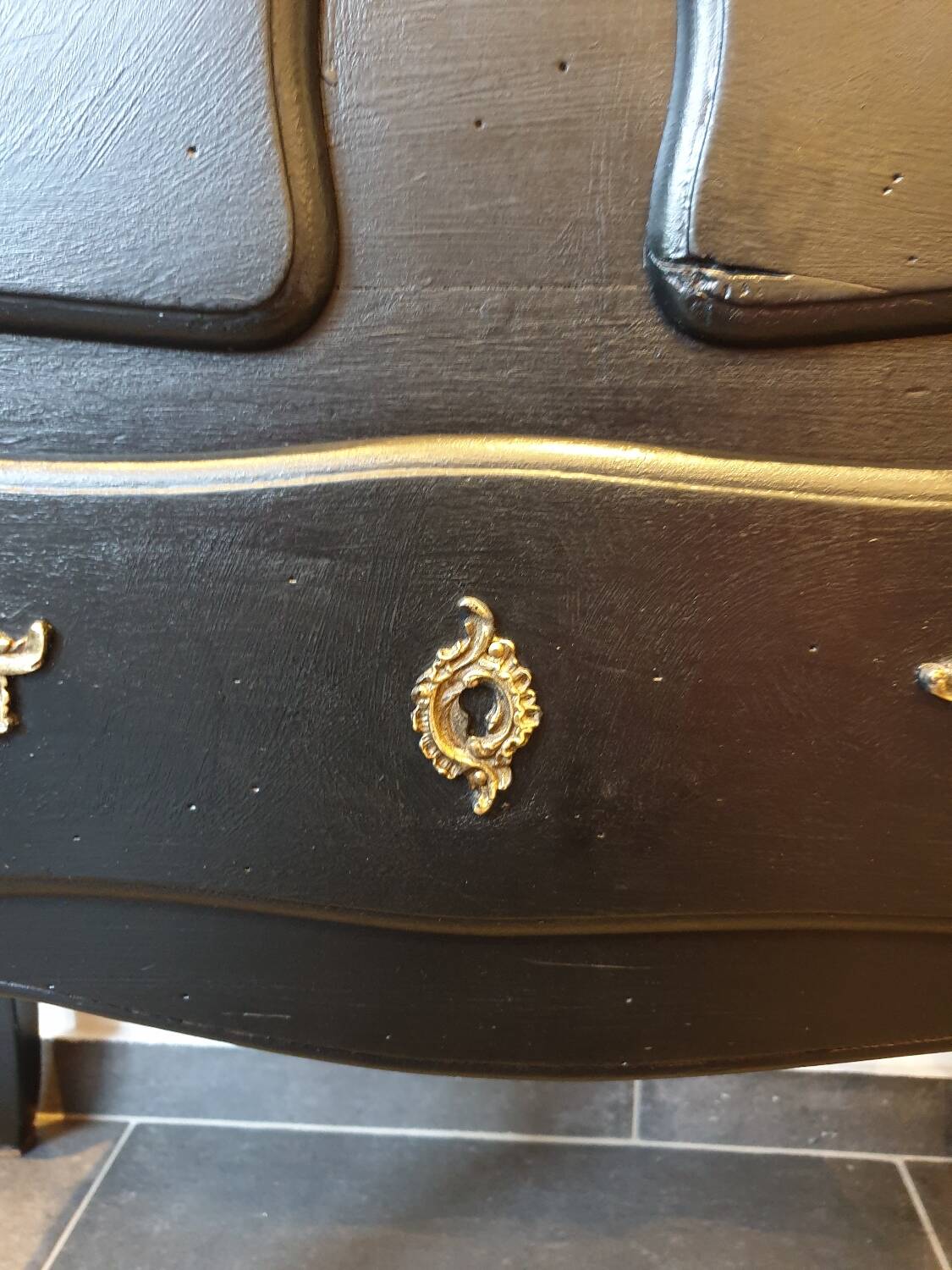 Stamped black Louis XV chest of drawers