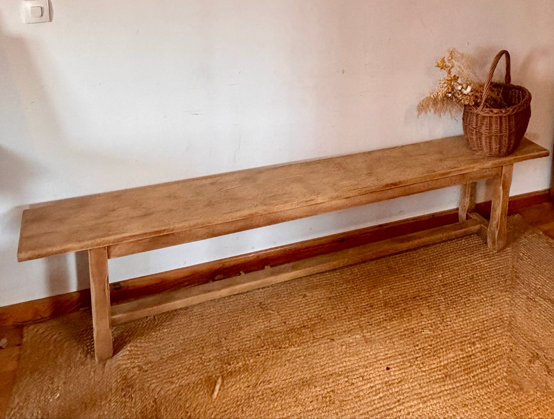 Old farmhouse bench in raw solid oak - 2.2m