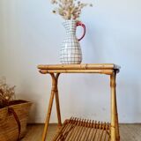Vintage rattan and bamboo side table – 1960s Riviera style -