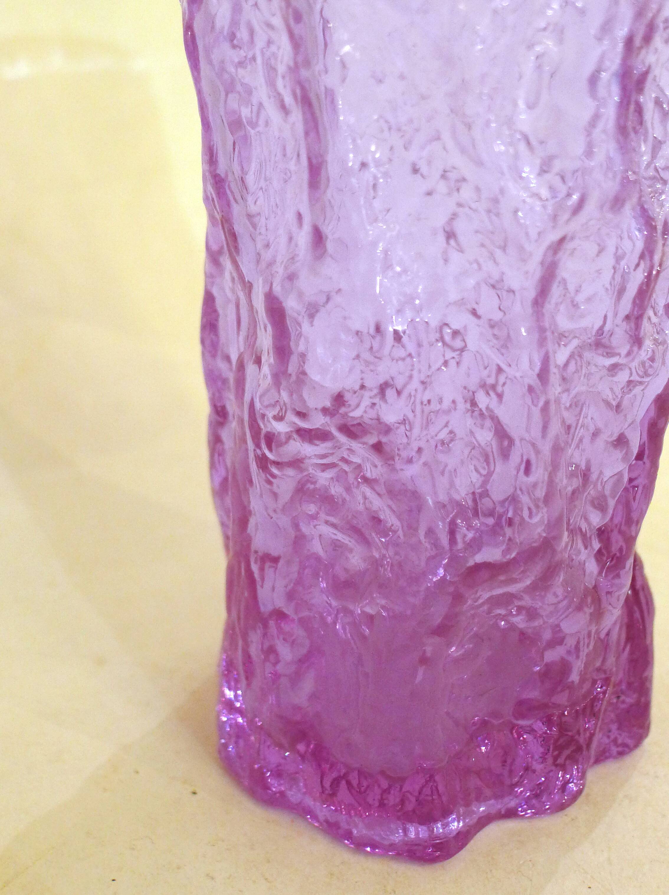 Mauve glass bark-patterned goblet vase, 1960s