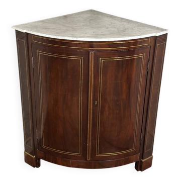 Corner cabinet in mahogany and white Carrara marble, circa 1800