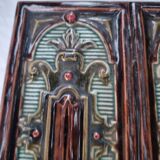 Antique Art Nouveau glazed earthenware tile from the 19th century
