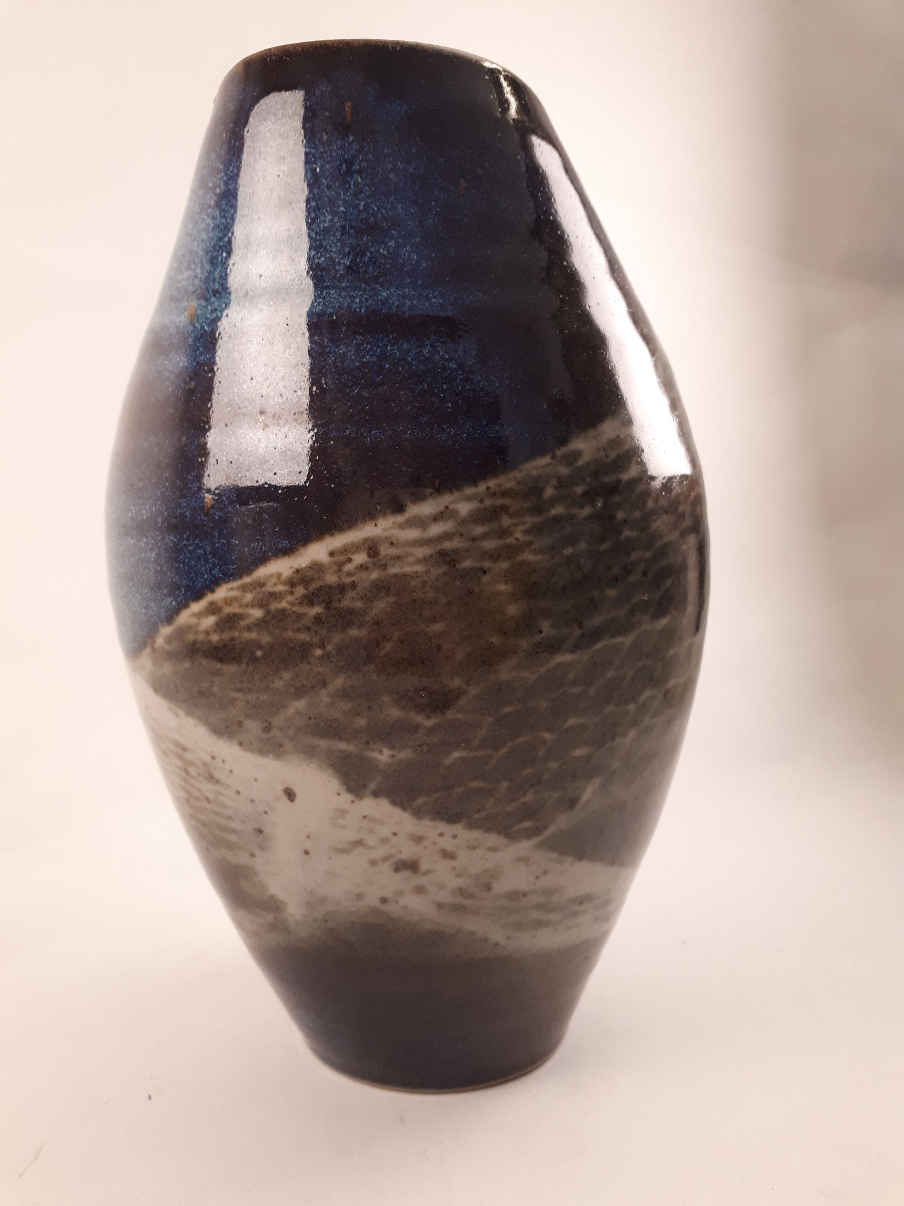 Vintage ceramic vase enamelled sandstone brown green blue