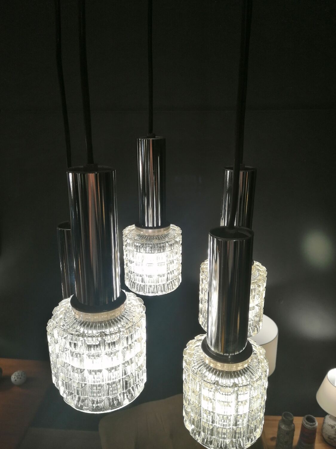 Glass and chrome chandelier by Massive Belgium