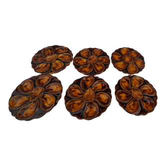 6 assiettes à huitres barbotine céramique Vallauris diam 22,5 cm