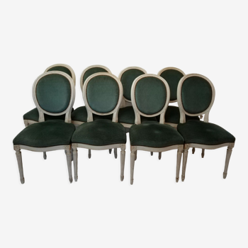 Set of 8 velvet chairs Louis XV style