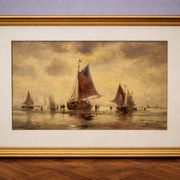 Oil on canvas antique – seascape with sailing boats – signed Bentley