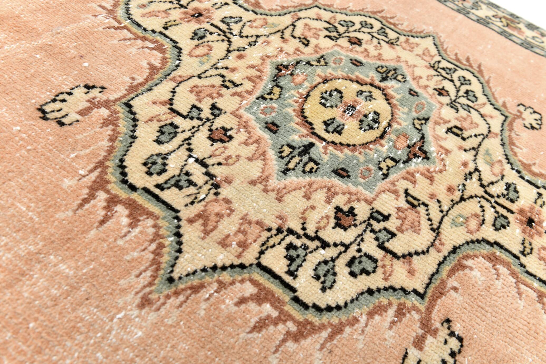 6x9 Peach & Light Green Oriental Vintage Area Rug, 183x273Cm