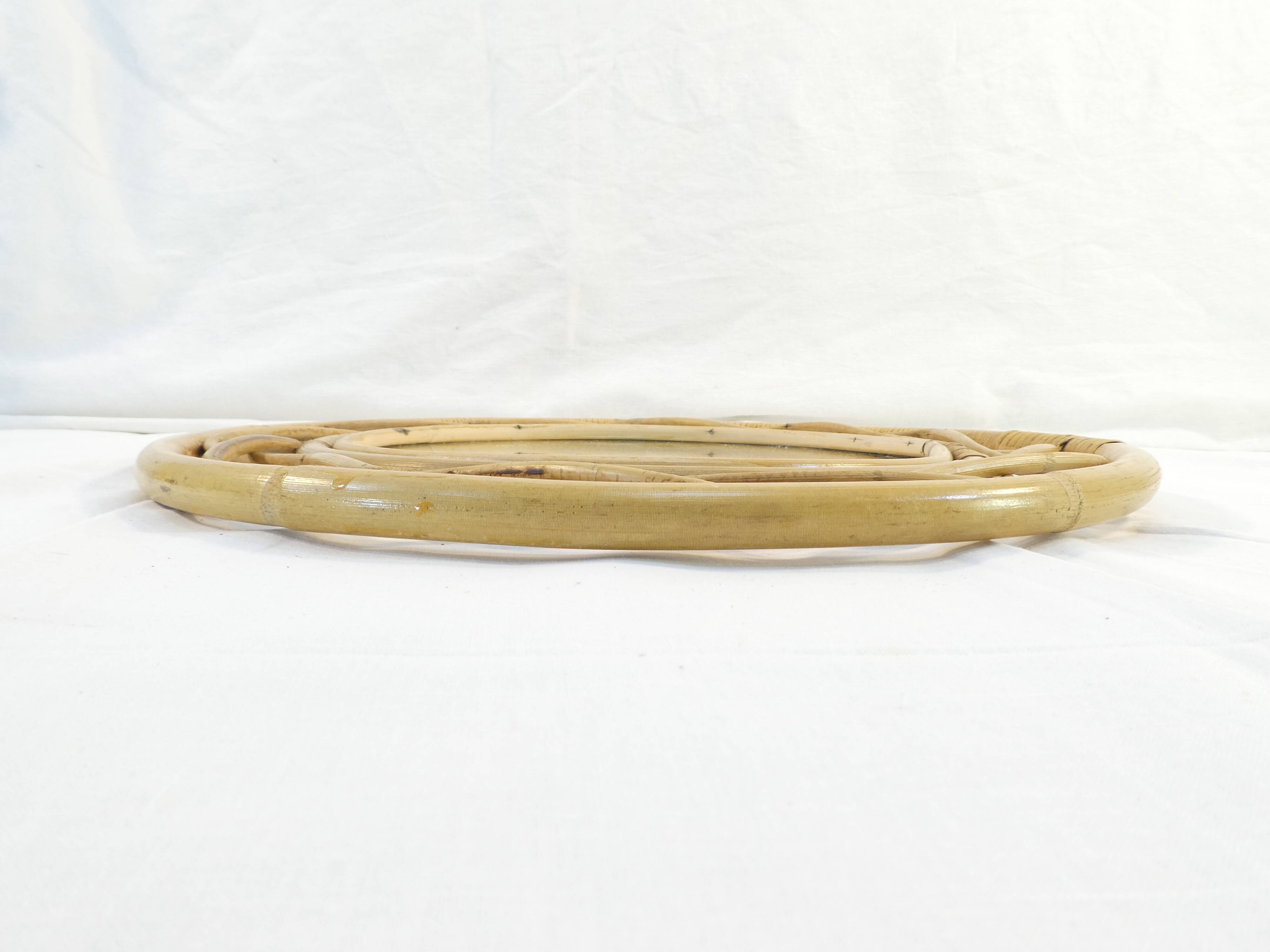 Vintage round rattan mirror