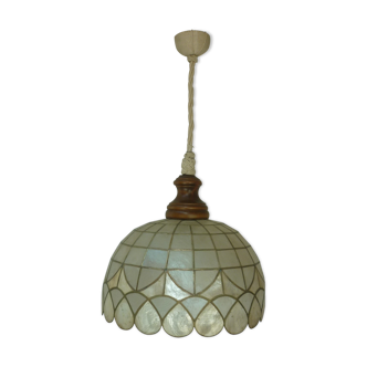 Ceiling light suspension in mother-of-pearl and wood Ø 40 cm