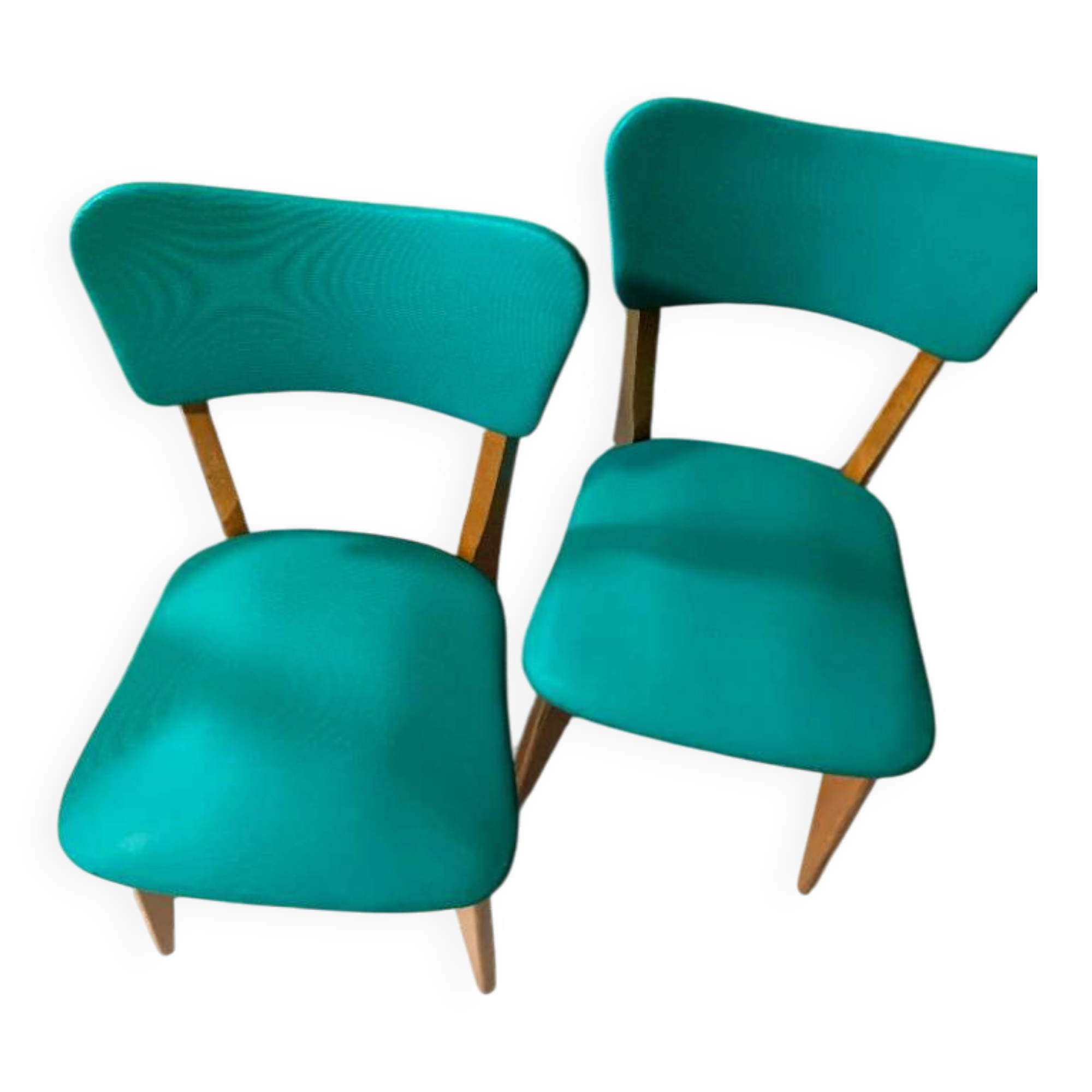 Title: Pair of vintage chairs from the 50s/60s – green vinyl seat in style