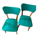 Title: Pair of vintage chairs from the 50s/60s – green vinyl seat in style