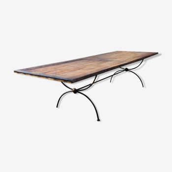 Bastide table in wood and wrought iron foot 300 x 105 cm