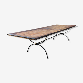 Table bastide en bois et pied fer forgé 300 x 105 cm