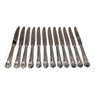 12 dessert knives with silver-plated metal handles, silversmith Ercuis Valencay